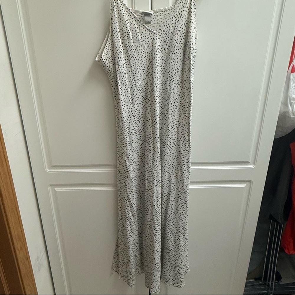 A New Day Midi Dress Large Cream Black Speckled Sleeveless V Neck